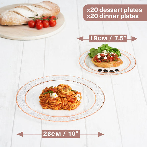 Reusable Plastic Plate Set – Rose Gold Rim, 26cm & 19cm Party Plates - 40 Pack
