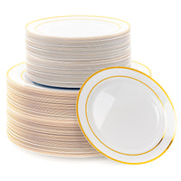 Gold Rimmed Reusable Plastic Plate Set
