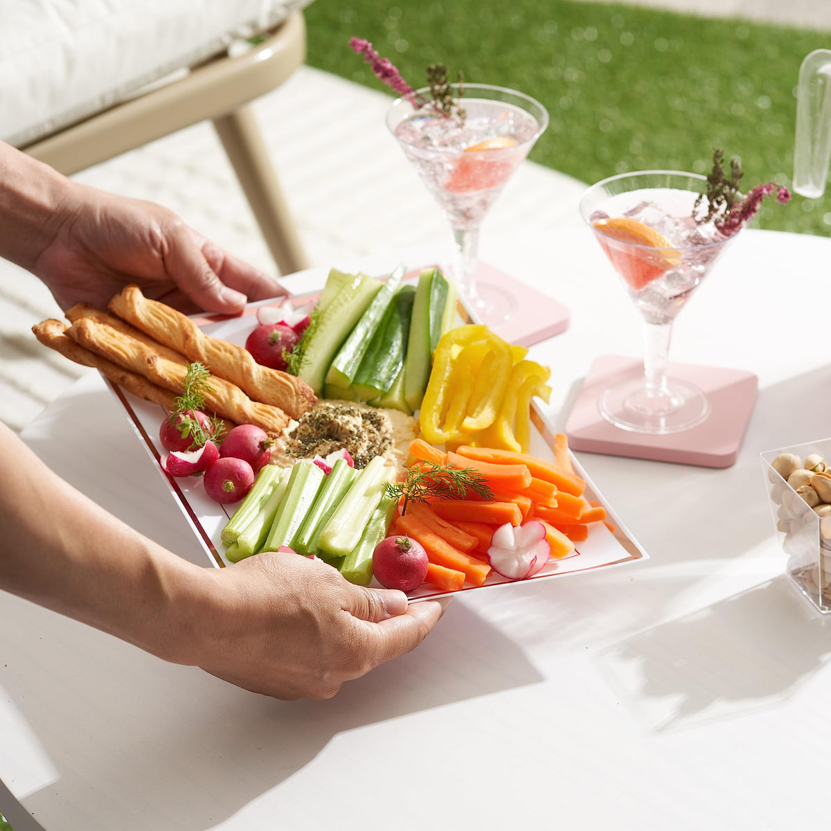 Reusable Plastic Serving Trays with Rose Gold Rim