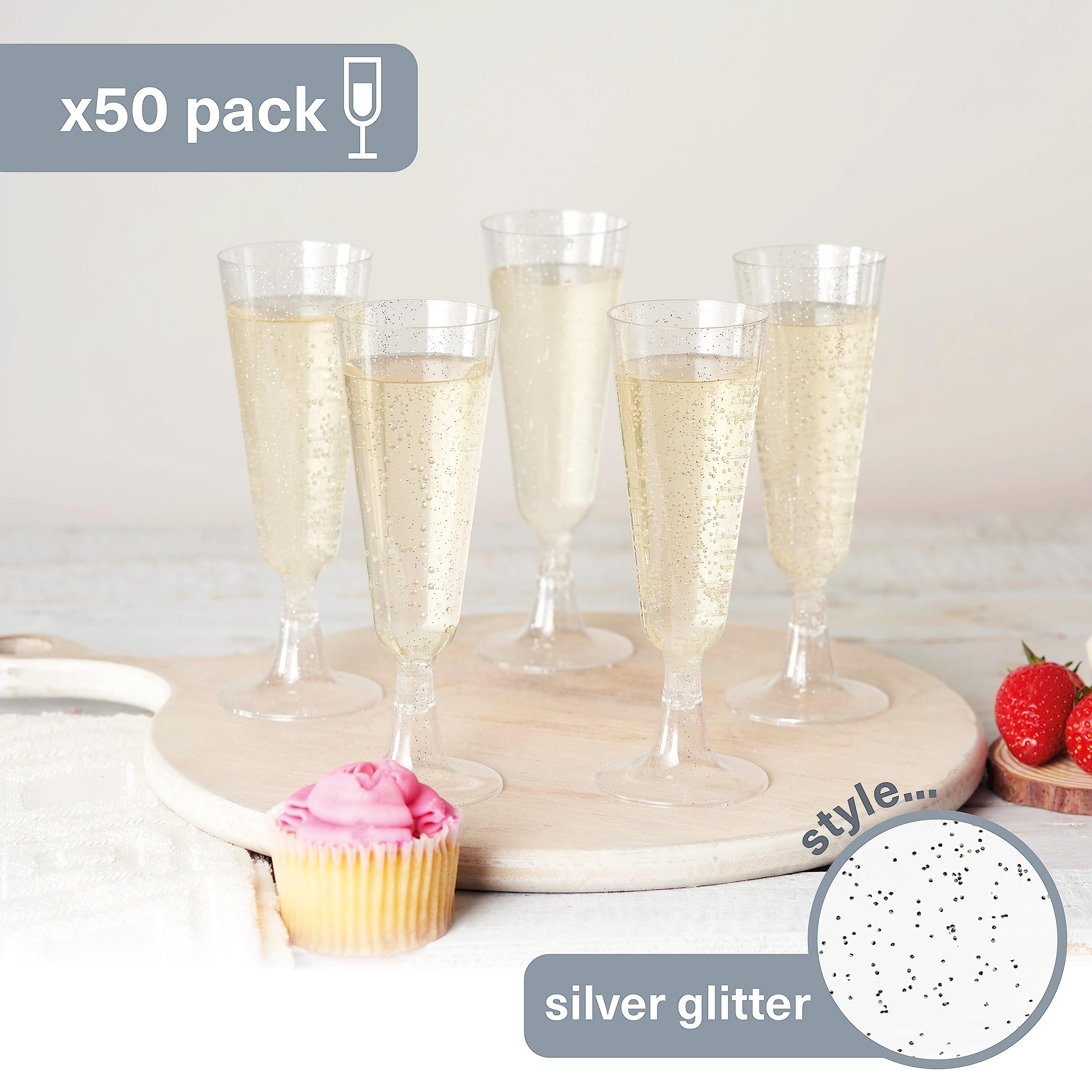 Silver plastic on sale champagne flutes