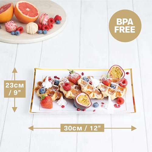 Reusable Plastic Serving Trays with Gold Rim