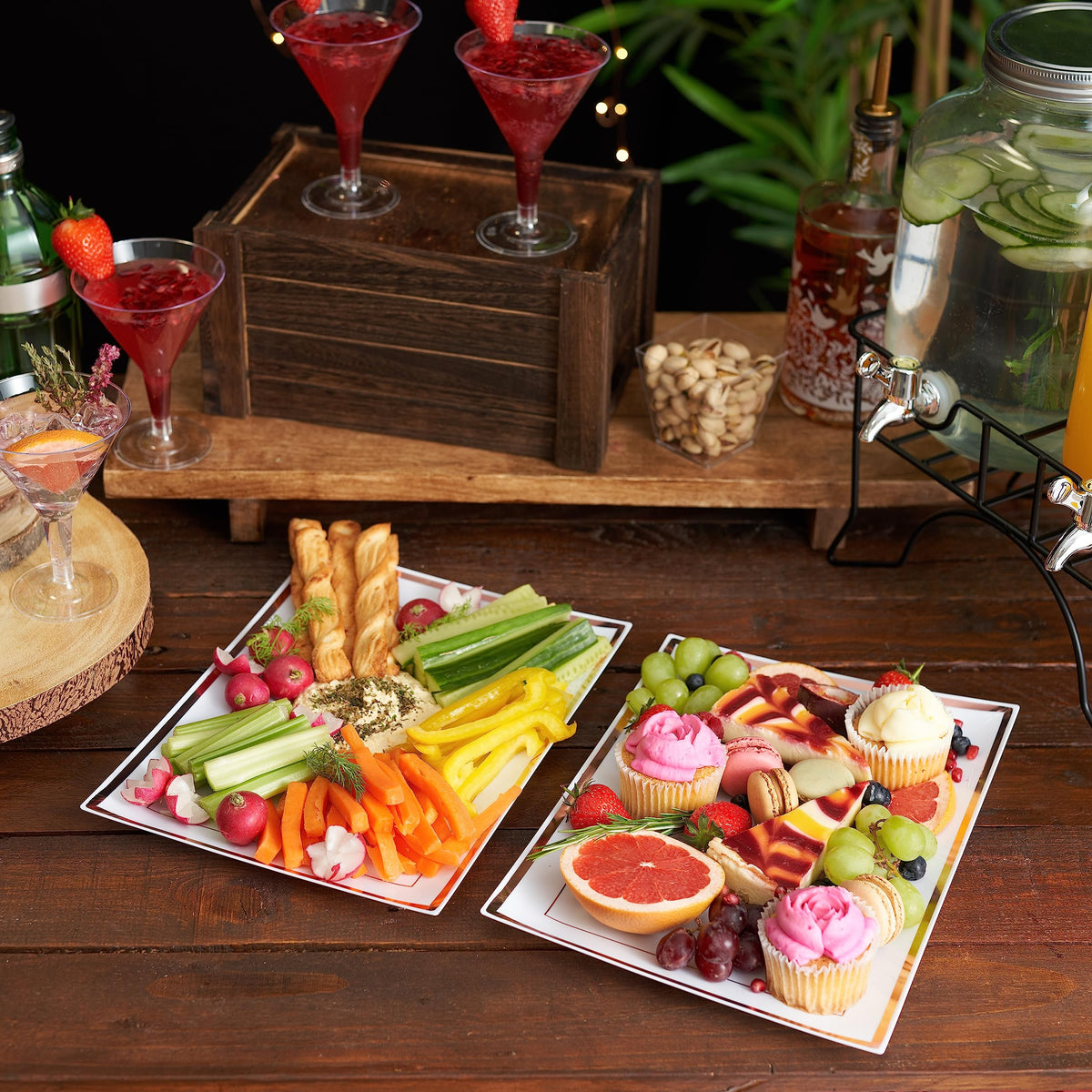 Reusable Plastic Serving Trays with Rose Gold Rim