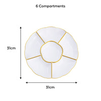 Gold Rimmed Plastic Serving Trays with 6 Compartments