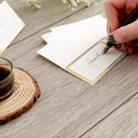 White Wedding Name Cards with Gold Border