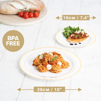 Gold Rimmed Reusable Plastic Plate Set