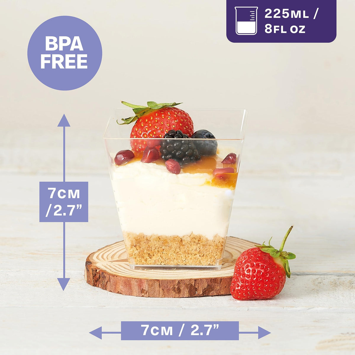 Square Reusable Plastic Dessert Pots (225ml)