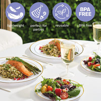 Gold Rimmed Reusable Plastic Plate Set