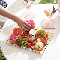 Reusable Plastic Serving Trays with Gold Rim