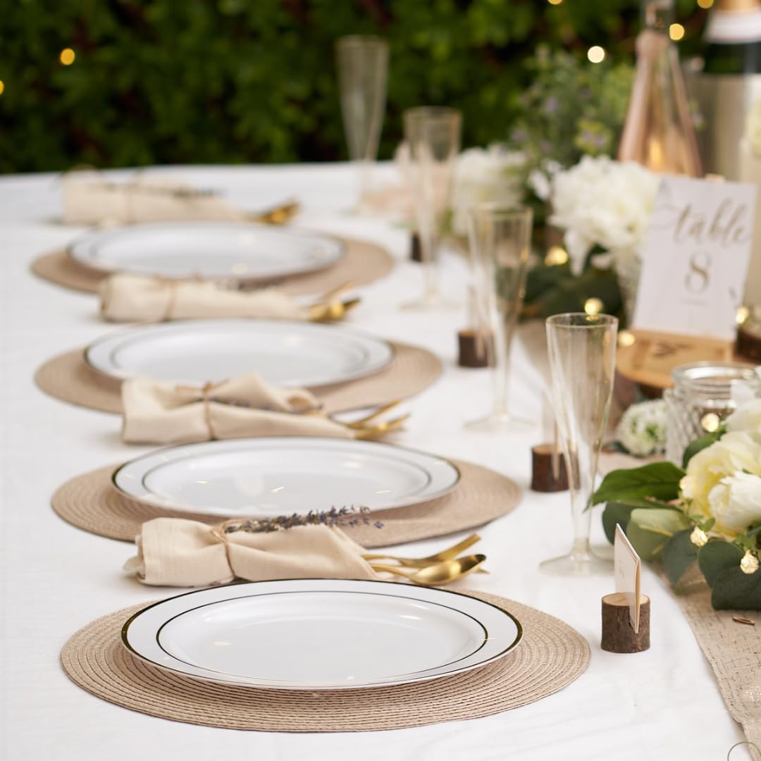 Plastic Dinner Plates with Gold Rim (26cm)