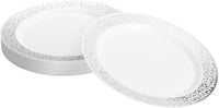 Reusable Plastic Dessert Plates with Silver Lace Rim (18cm)