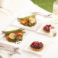 Reusable Dinnerware Set with Silver Rim - Plates & Bowls - 60 Pack
