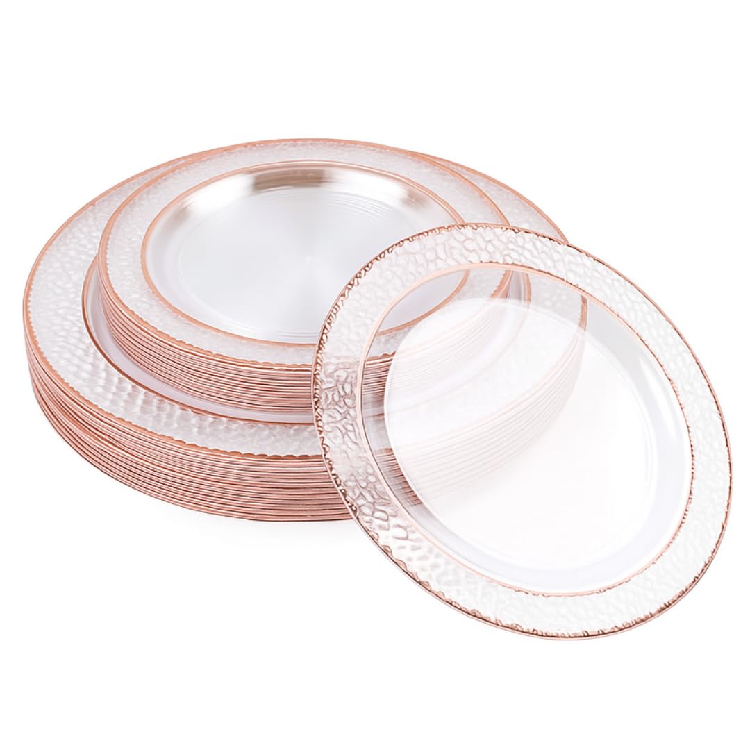 Reusable Plastic Plate Set – Rose Gold Rim, 26cm & 19cm Party Plates - 40 Pack