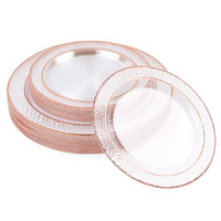 Reusable Plastic Plate Set – Rose Gold Rim, 26cm & 19cm Party Plates - 40 Pack