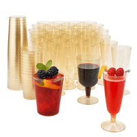 Reusable Gold Glitter Plastic Drinkware Set – Flutes, Wine & Party Cups - 150 Pack