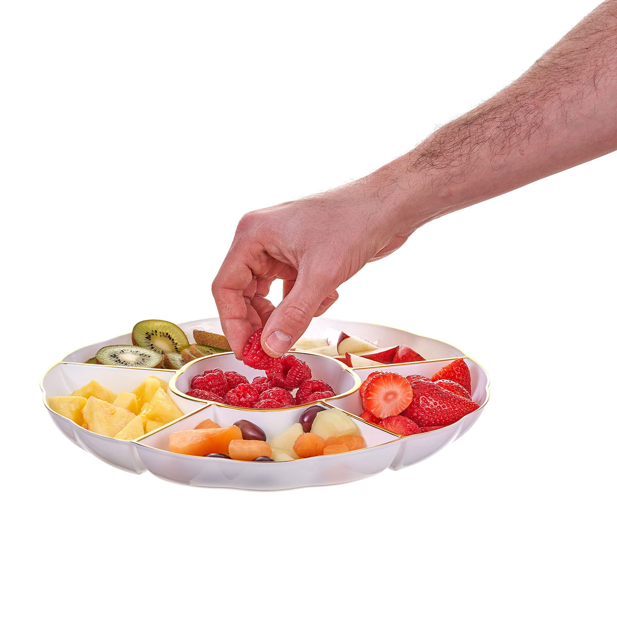 Gold Rimmed Plastic Serving Trays with 6 Compartments