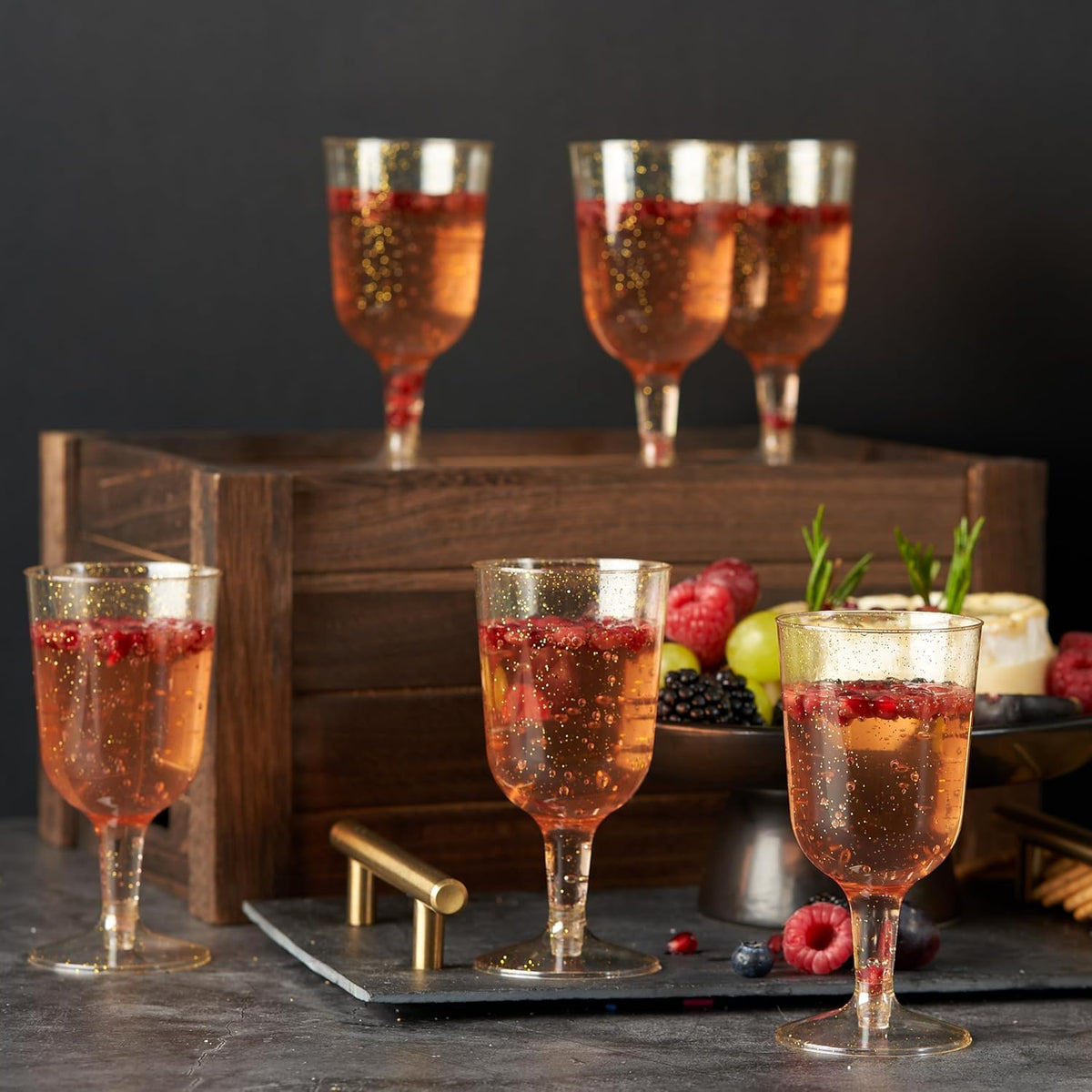 Reusable Gold Glitter Plastic Drinkware Set – Flutes, Wine & Party Cups - 150 Pack