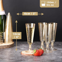 Reusable Gold Glitter Plastic Drinkware Set – Flutes, Wine & Party Cups - 150 Pack
