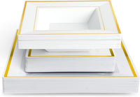 Reusable Dinnerware Set with Gold Rim – Plates & Bowls - 120 Pack