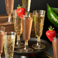 Reusable Gold Glitter Plastic Drinkware Set – Flutes, Wine & Party Cups - 150 Pack