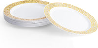 White Plastic Dinner Plates with Gold Lace Rim (26cm)