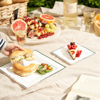 Reusable Dinnerware Set with Silver Rim - Plates & Bowls - 60 Pack