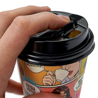 Premium Comic Style Coffee Cups with Lids, Sleeves & Stirrers