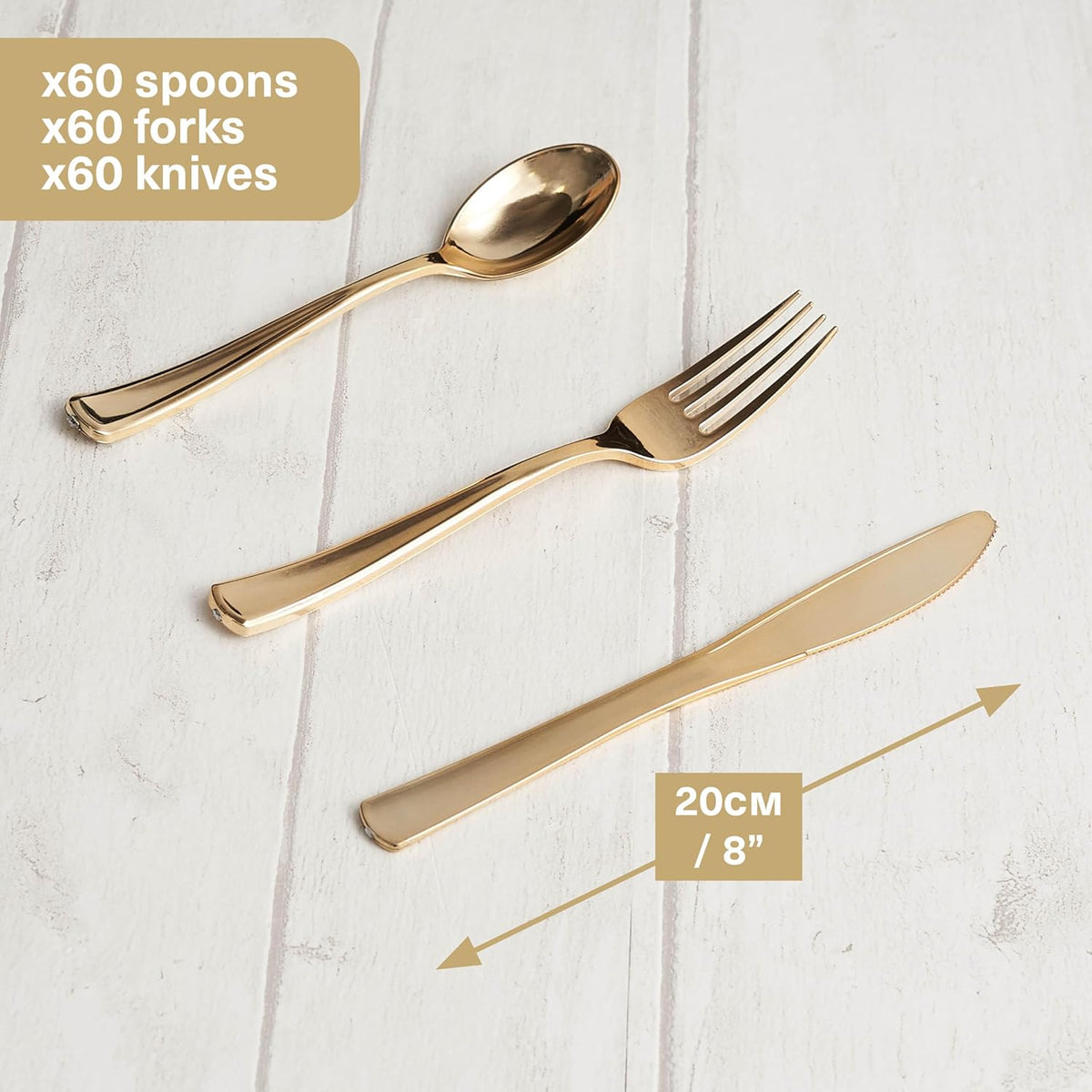 Reusable Dinnerware Set with Gold Rim - Plates, Bowls, & Cutlery - 360 Pack