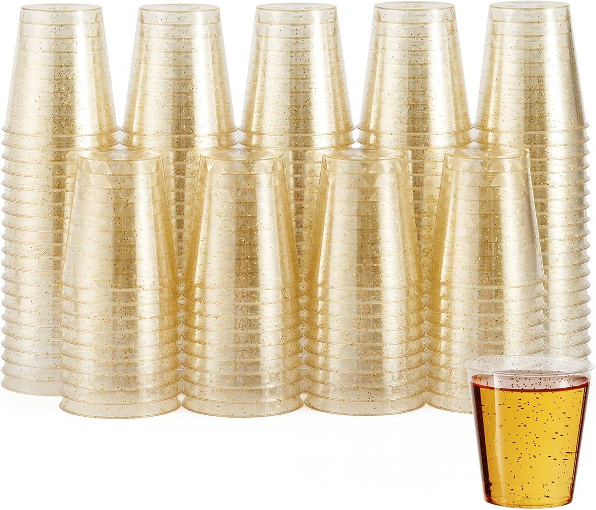 Gold Glitter Plastic Shot Glasses (30ml)