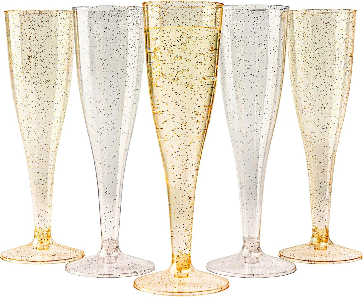 Reusable Plastic Gold & Silver Champagne Flutes (133ml)