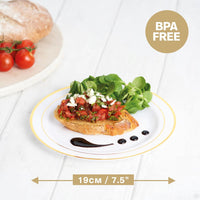 Reusable Dinnerware Set with Gold Rim - Plates & Bowls - 75 Pack
