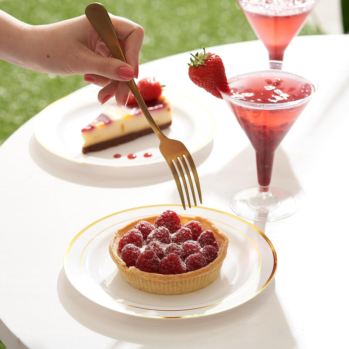 Reusable Dinnerware Set with Gold Rim - Plates & Bowls - 75 Pack