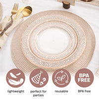 Reusable Plastic Plate Set – Rose Gold Rim, 26cm & 19cm Party Plates - 40 Pack