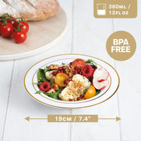 Reusable Dinnerware Set with Gold Rim - Plates & Bowls - 75 Pack