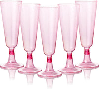 Pink Glitter Plastic Champagne Flutes (150ml)