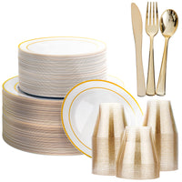 White & Gold Reusable Dinnerware Set - 360 Pack