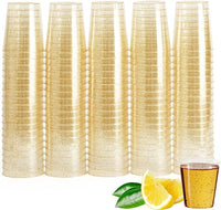 Gold Glitter Plastic Double Shot Glasses (60ml)