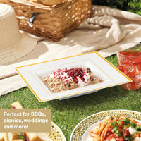 Reusable Dinnerware Set with Gold Rim – Plates & Bowls - 120 Pack