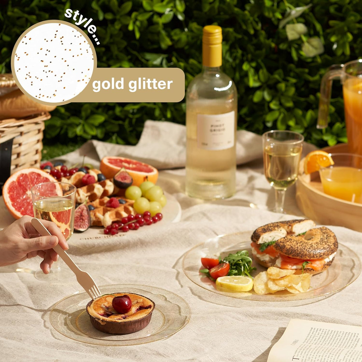 Reusable Plastic Gold Glitter Plate Set