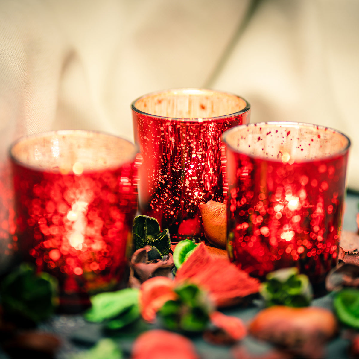 Red Speckled Glass Tea Light Holders