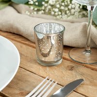 Silver Speckled Glass Tea Light Holders