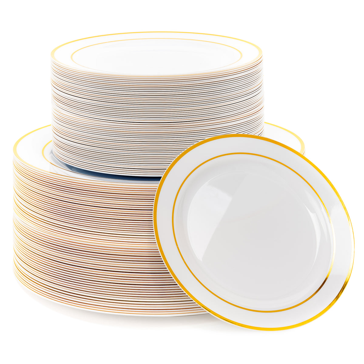 Gold Rimmed Reusable Plastic Plate Set