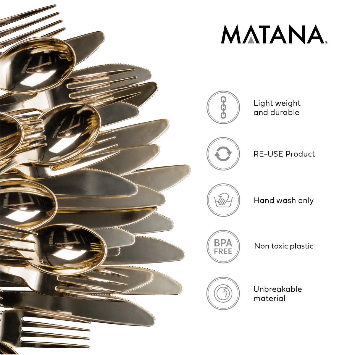 Gold Reusable Plastic Cutlery Set