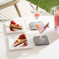 Square Plastic Silver Rim Dessert Plates (16.5cm)