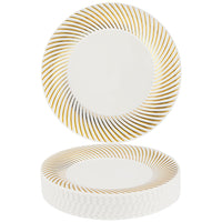 Reusable Plastic Dessert Plates with Gold Ripple Rim (18cm)