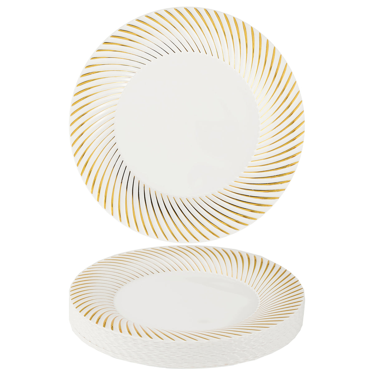 Reusable Plastic Dinner Plates with Gold Ripple Rim (26cm)