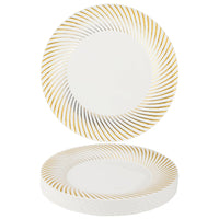 Reusable Plastic Dinner Plates with Gold Ripple Rim (26cm)