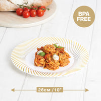 Reusable Plastic Dinner Plates with Gold Ripple Rim (26cm)