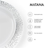Reusable Plastic Plates with Silver Lace Rim Detail (26cm)