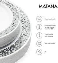 Reusable Plastic Silver Lace Rim Dinner & Dessert Plate Set