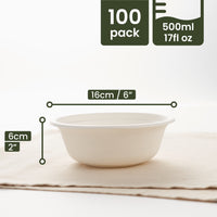 Round Sugarcane Bowls - 16cm (6") (500ml)